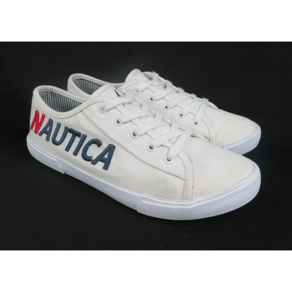 NAUTICA Essence Women's Sz 8.5 EU 39 White Canvas Lace Up Sneakers w/ Logo